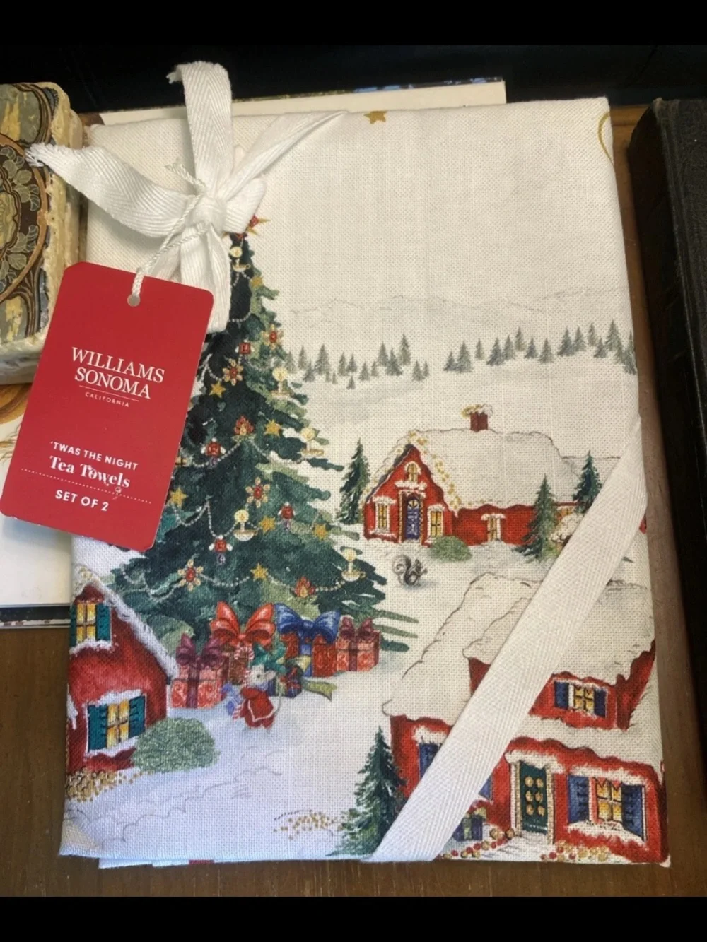 WILLIAMS SONOMA Twas the Night Village Tea Towels-Set of 2-NEW